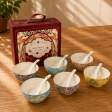 Ceramic Bowl Set - Botanical Glazed 6 Bowls & 6 Spoons Wholesale